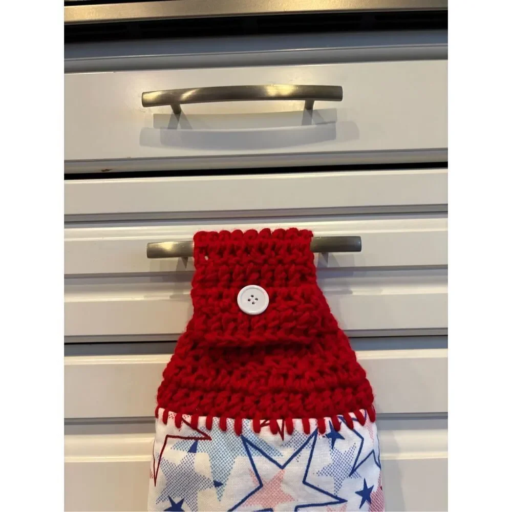 Crochet Top Kitchen Towel- Red white and blue stars